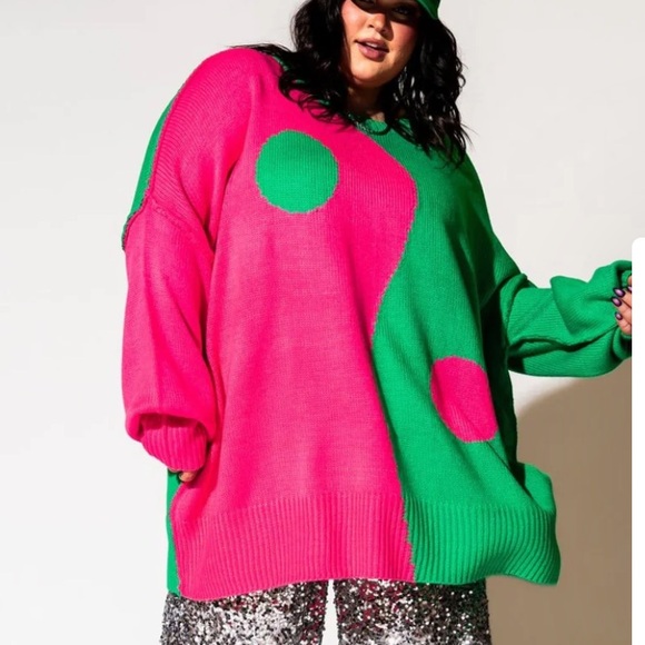 LALA ORIGINAL Yin Yang Gang Oversized Knit in Electric Watermelon - Picture 9 of 12